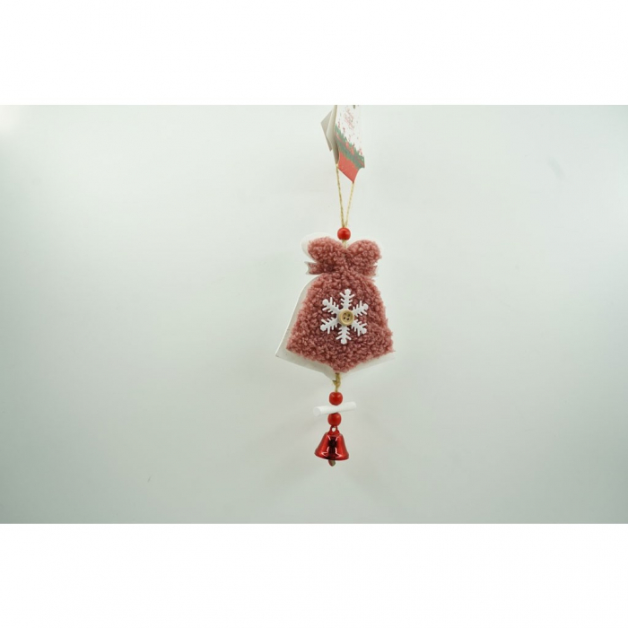 Ornament de brad broderie cu clopot, Flippy, roz, lemn, 18 cm [1]