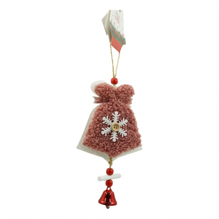 Ornament de brad broderie cu clopot, Flippy, roz, lemn, 18 cm [3]