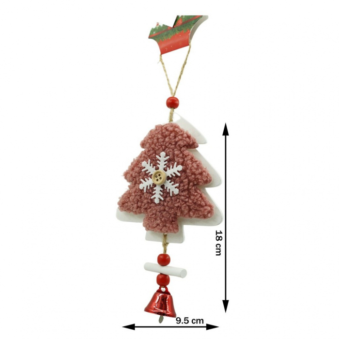 Ornament de brad broderie cu pomul de craciun, Flippy, roz, lemn, 18 cm [3]