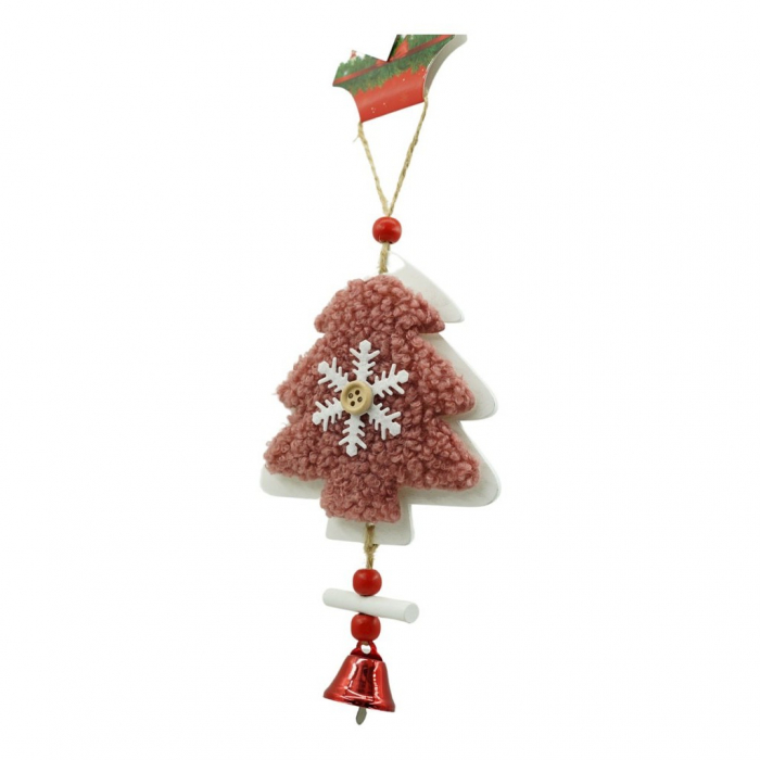 Ornament de brad broderie cu pomul de craciun, Flippy, roz, lemn, 18 cm [2]
