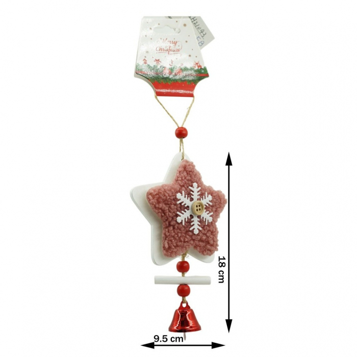 Ornament de brad broderie cu stea, Flippy, roz, lemn, 18 cm [3]