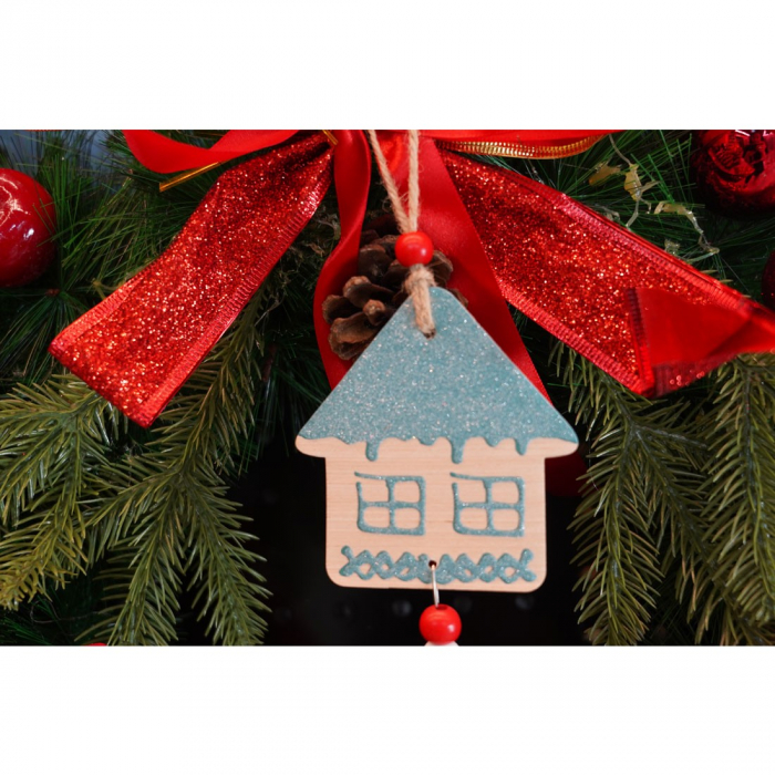 Ornament de brad casuta, Flippy, multicolor, lemn, 18 cm [4]