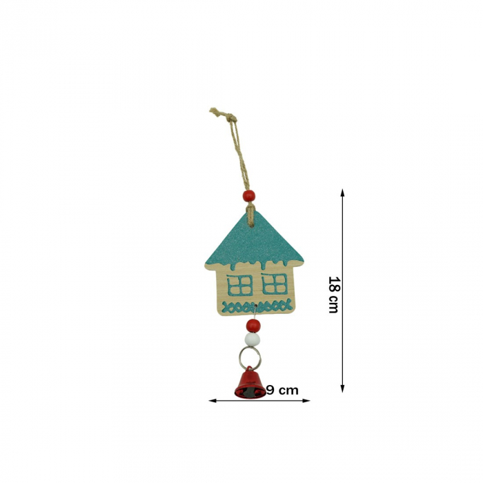 Ornament de brad casuta, Flippy, multicolor, lemn, 18 cm [6]