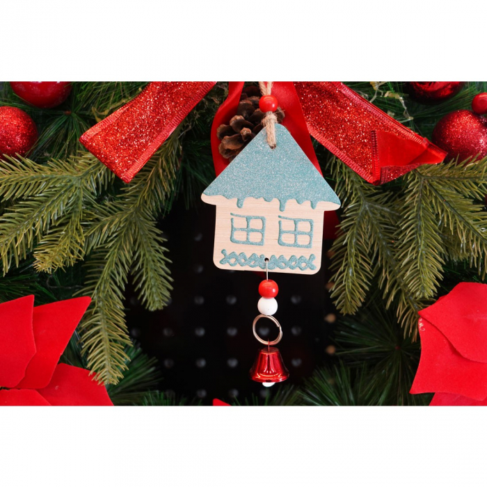 Ornament de brad casuta, Flippy, multicolor, lemn, 18 cm [3]