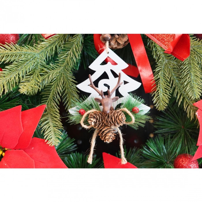 Ornament de brad cerb cu pom de craciun, Flippy, multicolor, lemn, 18 cm [3]