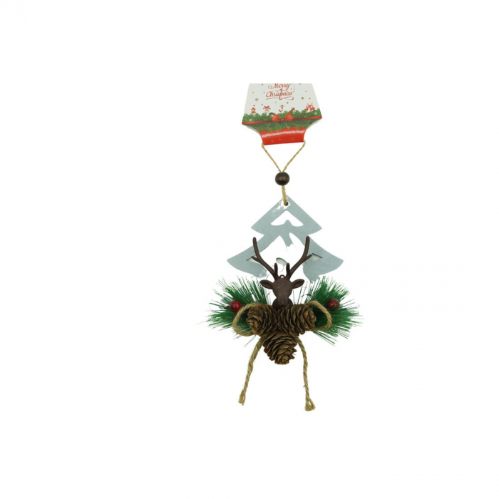 Ornament de brad cerb cu pom de craciun, Flippy, multicolor, lemn, 18 cm [1]