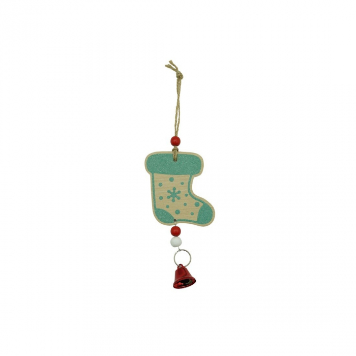 Ornament de brad ciorap cu clopotel, Flippy, multicolor, lemn, 17 cm [1]