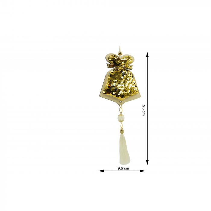 Ornament de brad clopotel cu paiete model 2, Flippy, auriu, lemn, 36 cm [5]