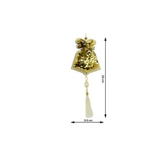 Ornament de brad clopotel cu paiete model 2, Flippy, auriu, lemn, 36 cm [1]