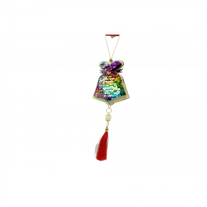 Ornament de brad clopotel cu paiete model 2, Flippy, multicolor, lemn, 36 cm [3]