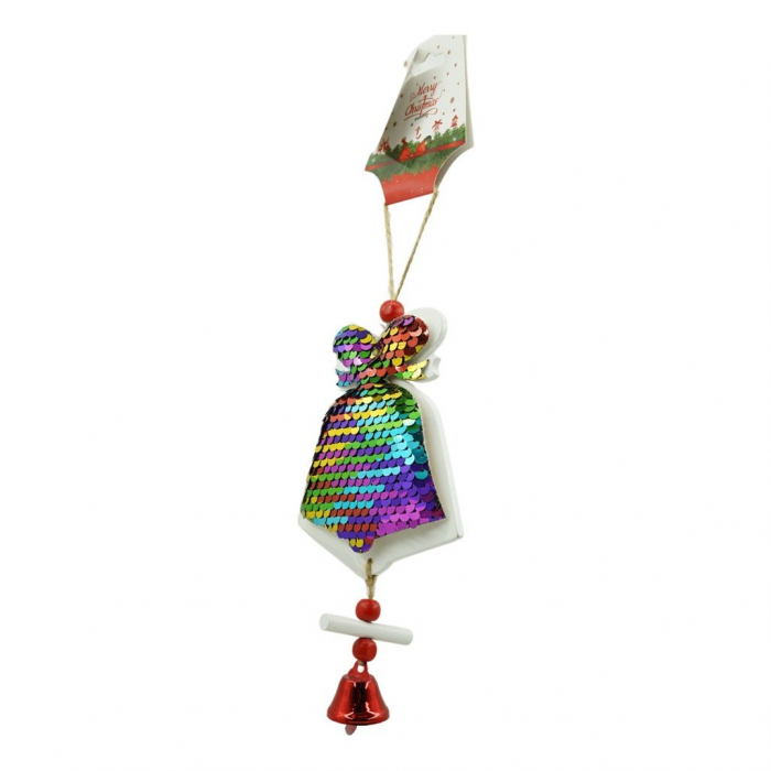 Ornament de brad clopotel din paiete, Flippy, multicolor, lemn, 18 cm [1]
