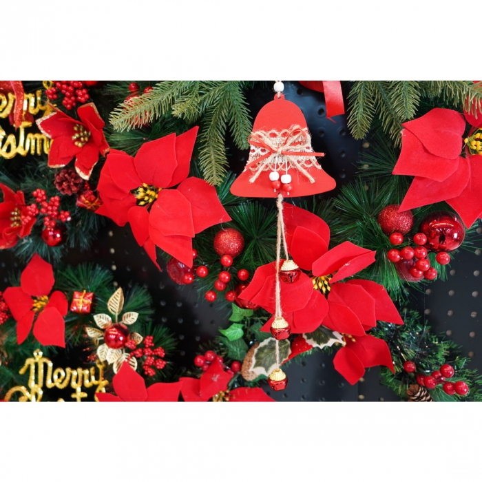 Ornament de brad clopotel, Flippy, rosu, lemn/textil, 36 cm [3]