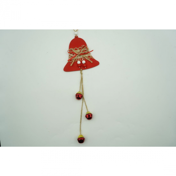 Ornament de brad clopotel, Flippy, rosu, lemn/textil, 36 cm [4]