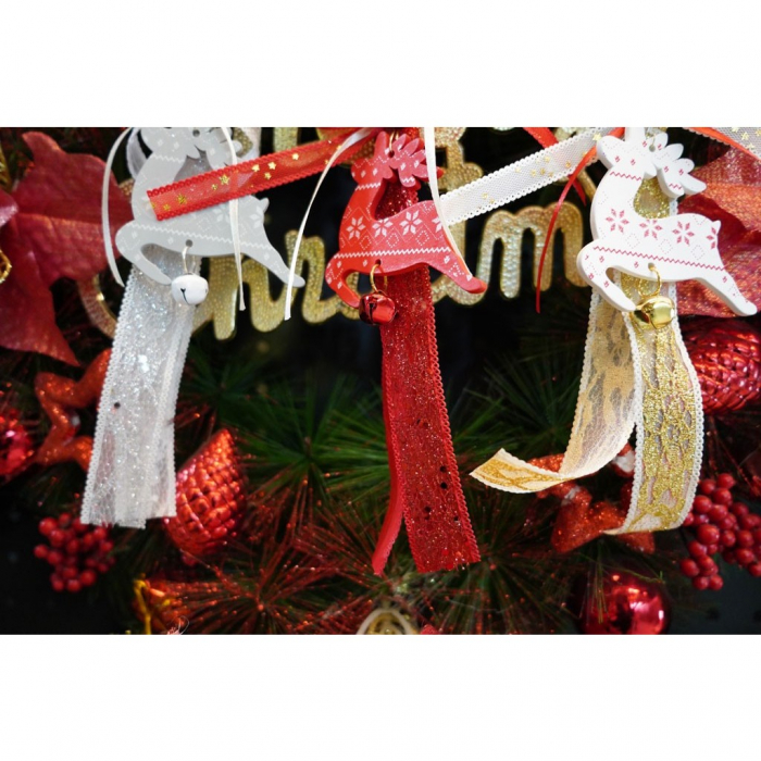 Ornament de brad craciun cerb, Flippy, rosu, lemn, 25 cm [7]