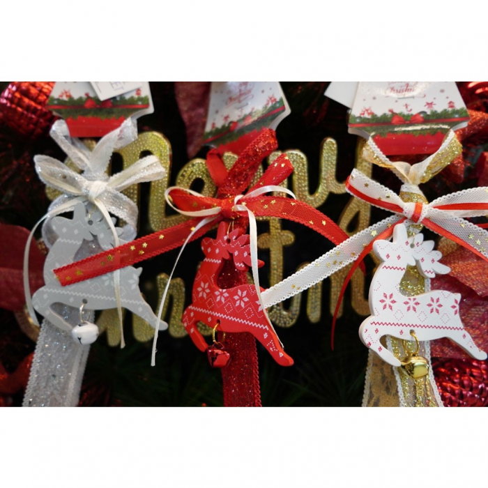 Ornament de brad craciun cerb, Flippy, rosu, lemn, 25 cm [6]