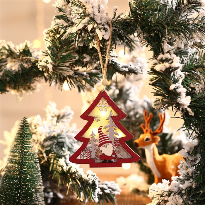 Ornament de Brad, Flippy, cu Lumini LED, din Lemn, Figurina Elf, Model Brad, Multicolor [2]
