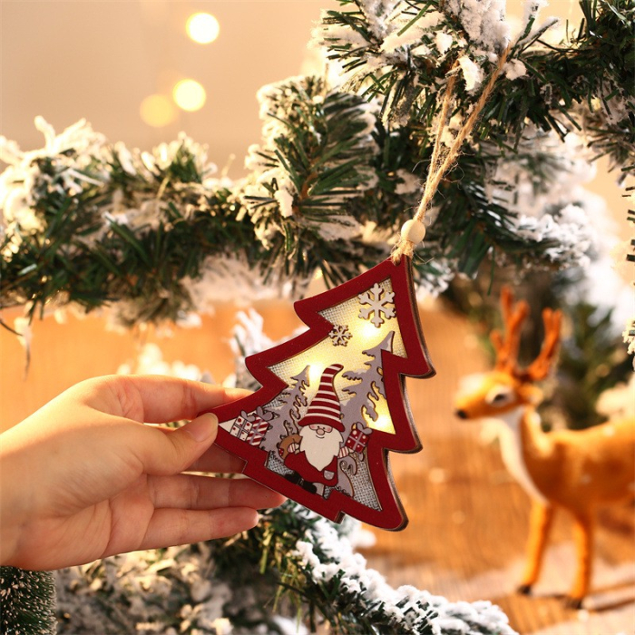 Ornament de Brad, Flippy, cu Lumini LED, din Lemn, Figurina Elf, Model Brad, Multicolor [4]