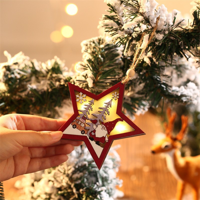 Ornament de Brad, Flippy, cu Lumini LED, din Lemn, Figurina Elf, Model Stea, Multicolor [3]