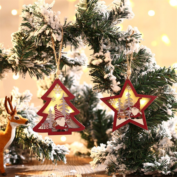 Ornament de Brad, Flippy, cu Lumini LED, din Lemn, Figurina Elf, Model Stea, Multicolor [7]