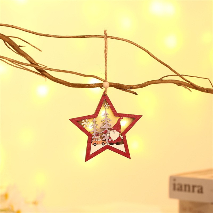 Ornament de Brad, Flippy, cu Lumini LED, din Lemn, Figurina Elf, Model Stea, Multicolor [4]