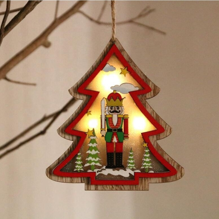 Ornament de Brad, Flippy, cu Lumini LED, din Lemn, Figurina Spargatorul de Nuci, Model Brad, Multicolor [3]