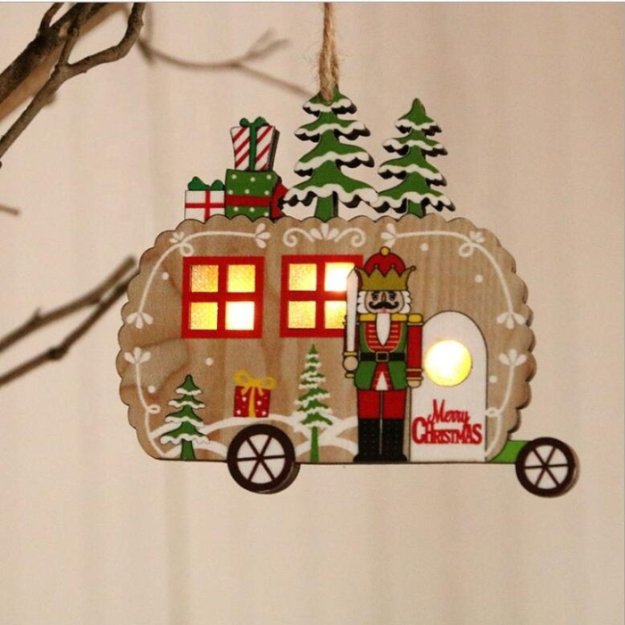 Ornament de Brad, Flippy, cu Lumini LED, din Lemn, Figurina Spargatorul de Nuci, Model Masina, Multicolor [3]