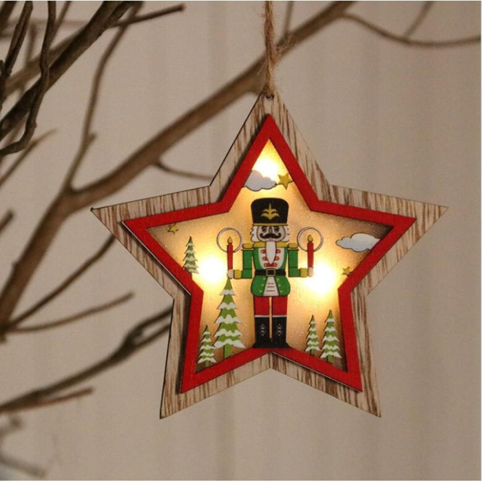 Ornament de Brad, Flippy, cu Lumini LED, din Lemn, Figurina Spargatorul de Nuci, Model Stea, Multicolor [3]