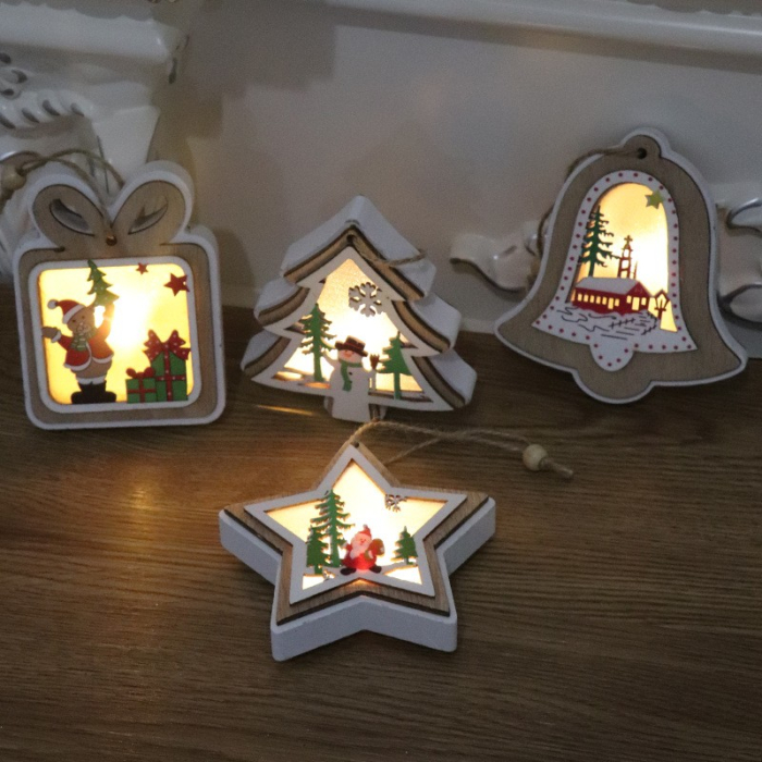 Ornament de Brad, Flippy, cu Lumini LED, din Lemn, Model Brad, Multicolor [5]