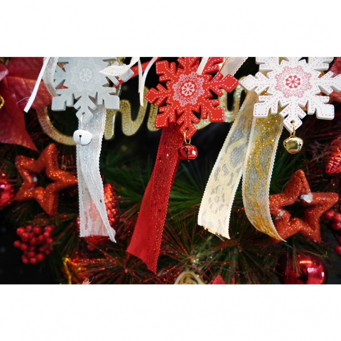 Ornament de brad fulg de nea, Flippy, alb, lemn, 25 cm [7]