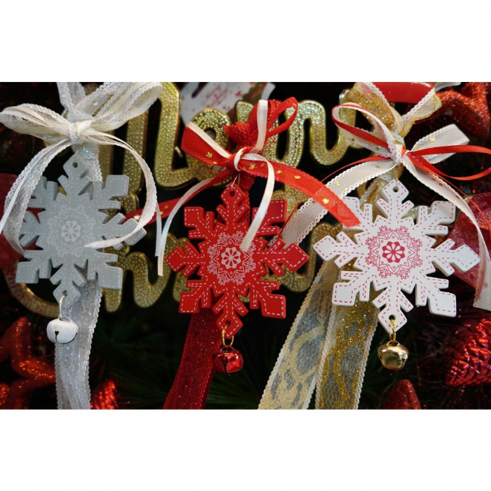 Ornament de brad fulg de nea, Flippy, gri, lemn, 25 cm [6]