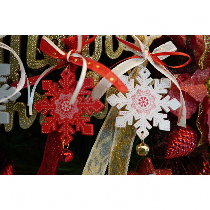 Ornament de brad fulg de nea, Flippy, rosu, lemn, 25 cm [9]