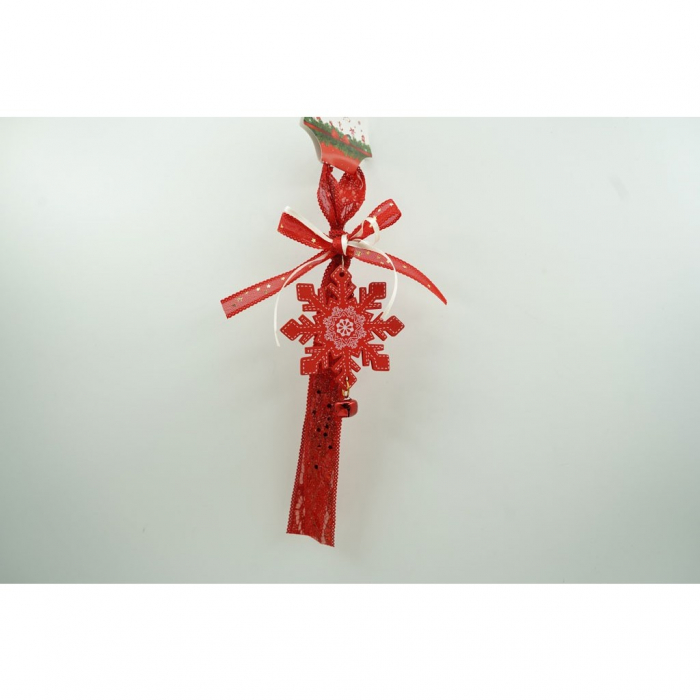 Ornament de brad fulg de nea, Flippy, rosu, lemn, 25 cm [2]