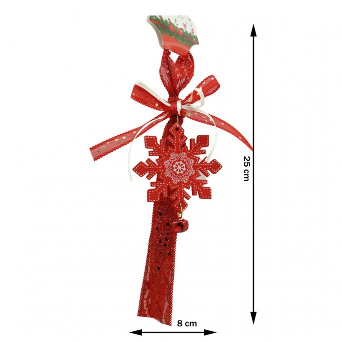 Ornament de brad fulg de nea, Flippy, rosu, lemn, 25 cm [3]