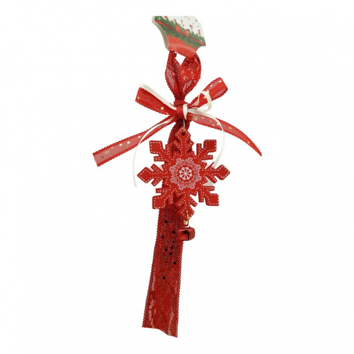 Ornament de brad fulg de nea, Flippy, rosu, lemn, 25 cm [4]