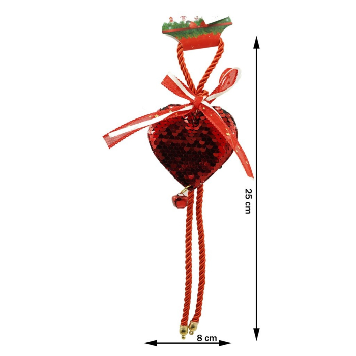 Ornament de brad inima cu paiete, Flippy, rosu, lemn, 25 cm [3]