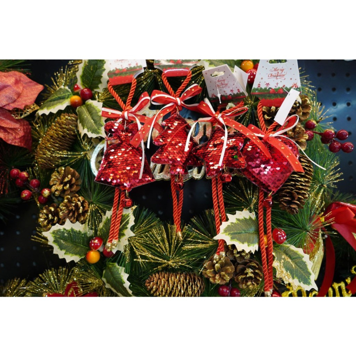 Ornament de brad inima cu paiete, Flippy, rosu, lemn, 25 cm [4]