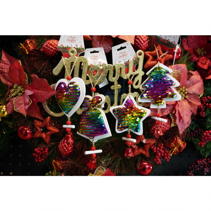 Ornament de brad inima din paiete, Flippy, multicolor, lemn, 18 cm [4]