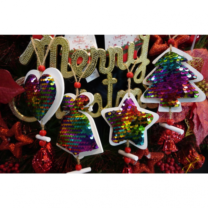 Ornament de brad inima din paiete, Flippy, multicolor, lemn, 18 cm [5]