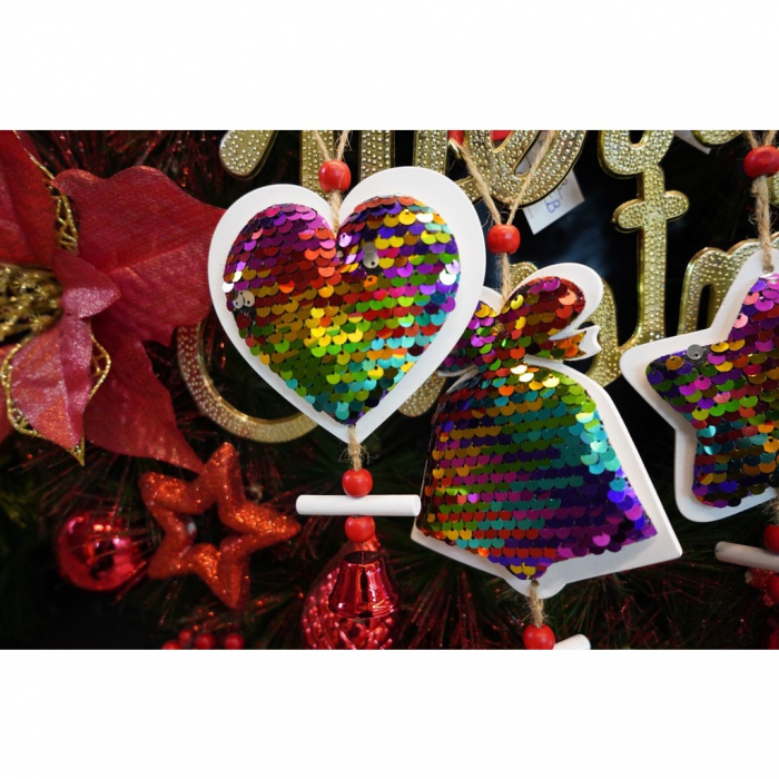 Ornament de brad inima din paiete, Flippy, multicolor, lemn, 18 cm [6]