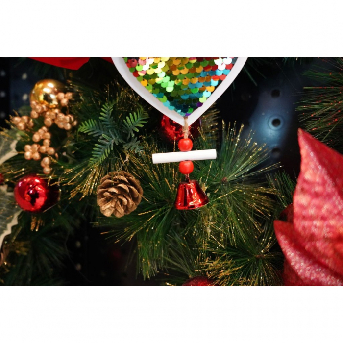 Ornament de brad inima din paiete, Flippy, multicolor, lemn, 18 cm [7]