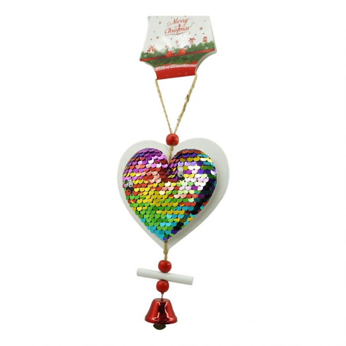 Ornament de brad inima din paiete, Flippy, multicolor, lemn, 18 cm [1]