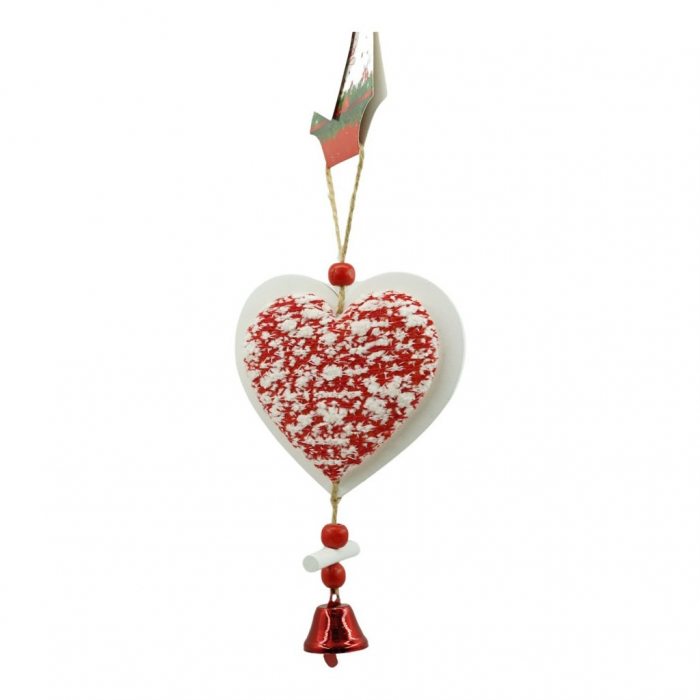 Ornament de brad inima din tweed, Flippy, alb/rosu, lemn, 18 cm [2]
