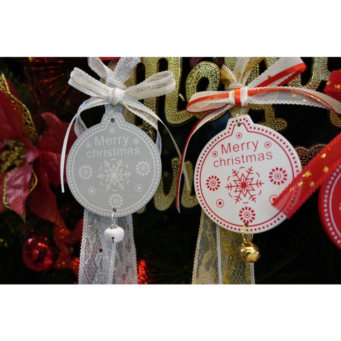 Ornament de brad medalion, Flippy, alb, lemn, 25 cm [8]
