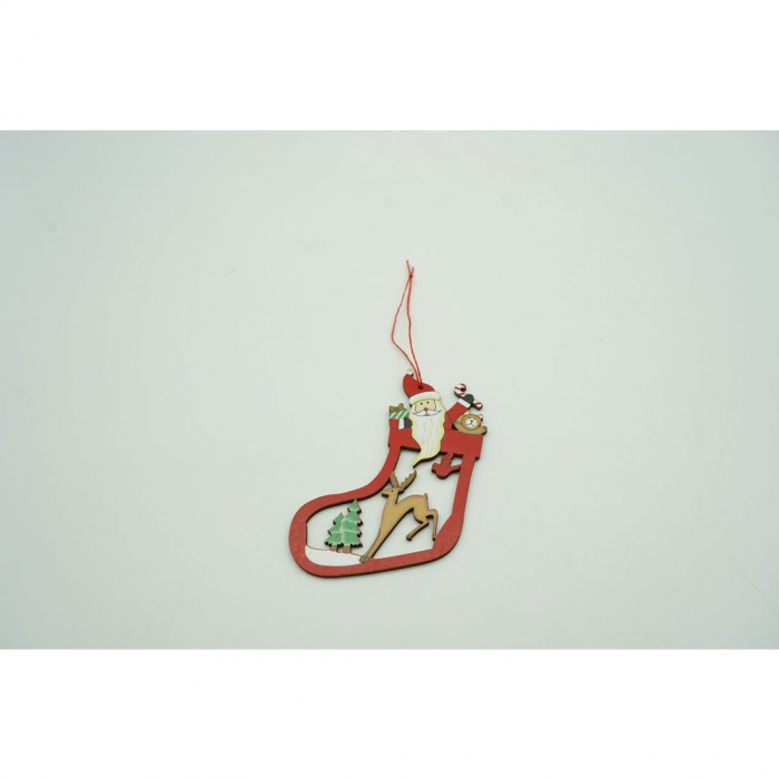 Ornament de brad Mos Craciun cu cerb, Flippy, multicolor, lemn, 10 cm [4]