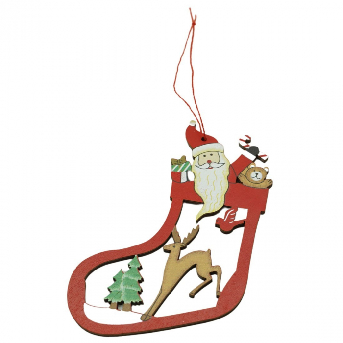 Ornament de brad Mos Craciun cu cerb, Flippy, multicolor, lemn, 10 cm [2]