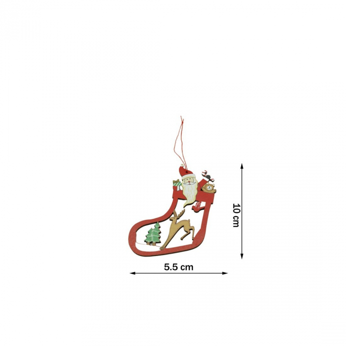 Ornament de brad Mos Craciun cu cerb, Flippy, multicolor, lemn, 10 cm [5]