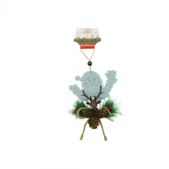 Ornament de brad Mos Craciun cu cerb, Flippy, multicolor, lemn, 18 cm [1]