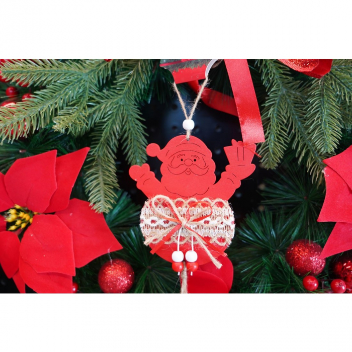 Ornament de brad Mos Craciun, Flippy, rosu, lemn/textil, 36 cm [4]