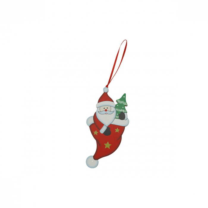 Ornament de brad Mos Craciun in caciula, Flippy, rosu, lemn, 14 cm [2]