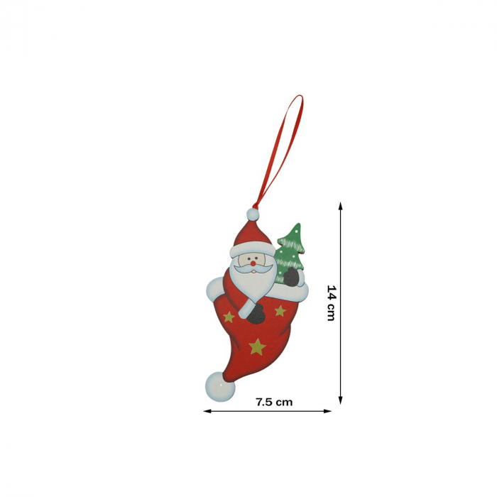 Ornament de brad Mos Craciun in caciula, Flippy, rosu, lemn, 14 cm [5]